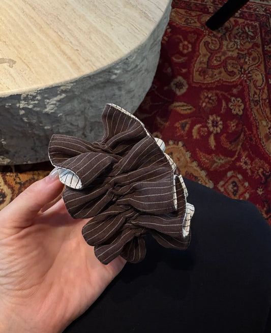 Brown and White Pinstripe Scrunchie