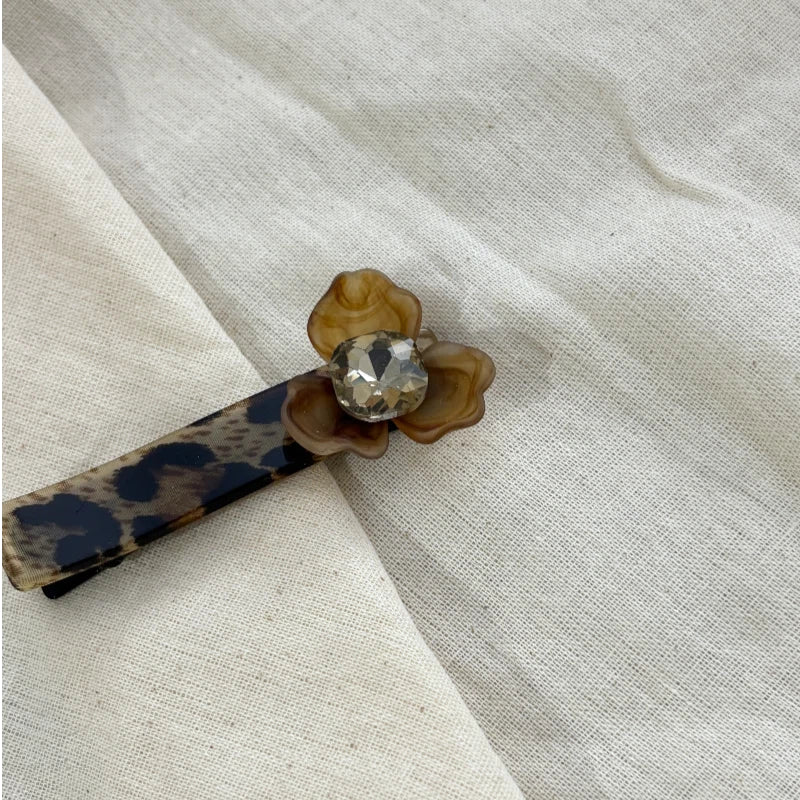 Leopard print Flower Crystal Alligator clip