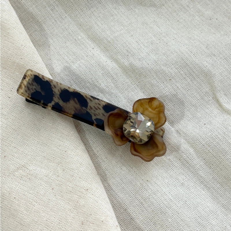 Leopard print Flower Crystal Alligator clip