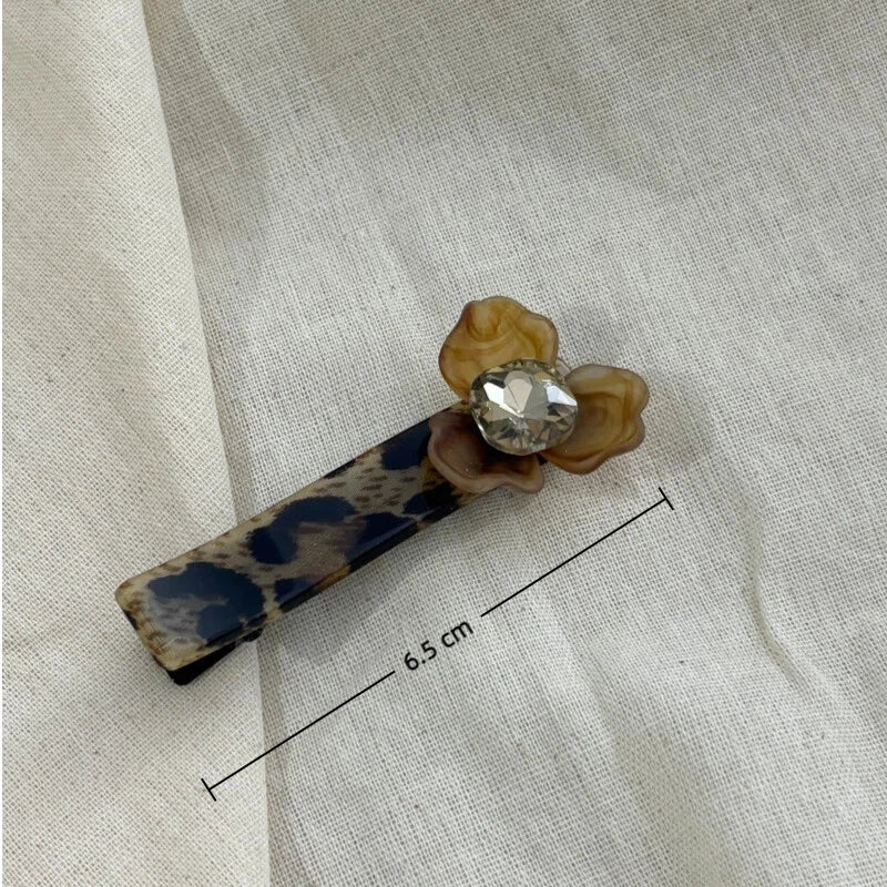 Leopard print Flower Crystal Alligator clip
