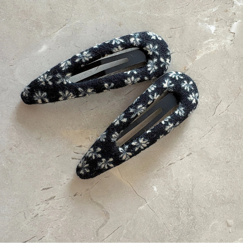 Black and White Floral Fabric Snap Hair Clips hair accessory