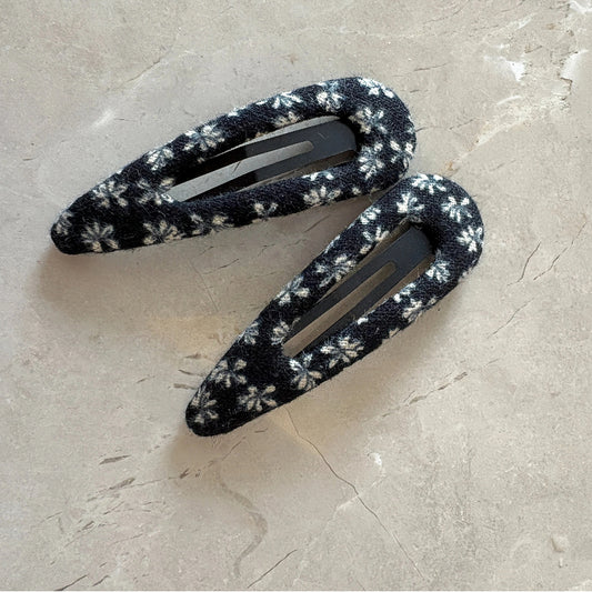Black and White Floral Fabric Snap Hair Clips hair accessory