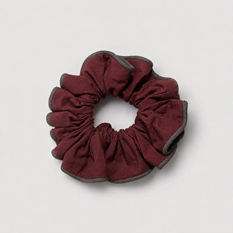 Burgundy Gray Edge Scrunchie hair accessory