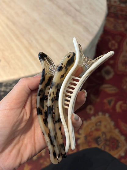 Glossy Marble & Tortoiseshell Banana Hair Clip