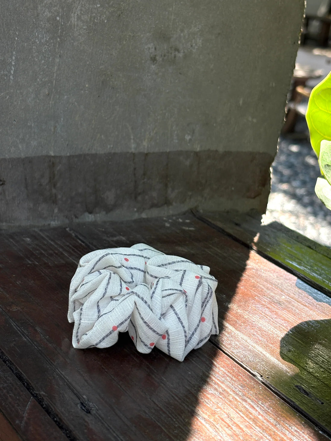 Orange Striped Dot Linen-Blend Scrunchie