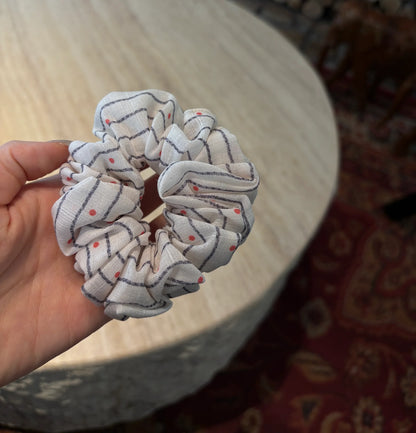Orange Striped Dot Linen-Blend Scrunchie