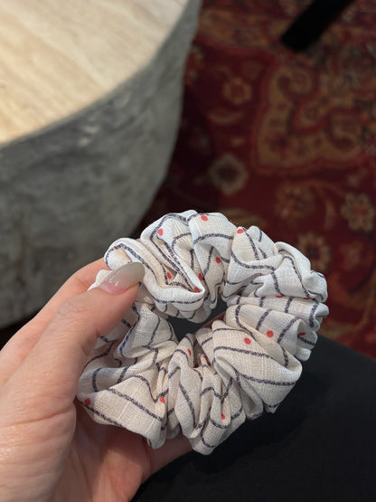 Orange Striped Dot Linen-Blend Scrunchie