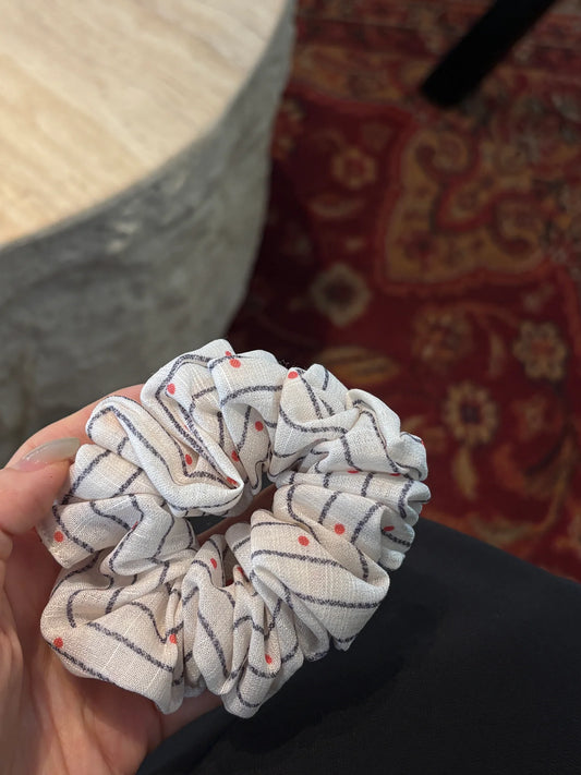 Orange Striped Dot Linen-Blend Scrunchie