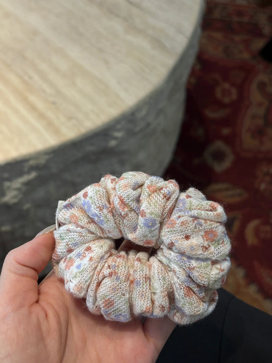 Cream Pastel Floral Scrunchie
