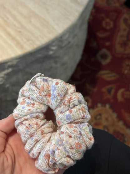 Cream Pastel Floral Scrunchie