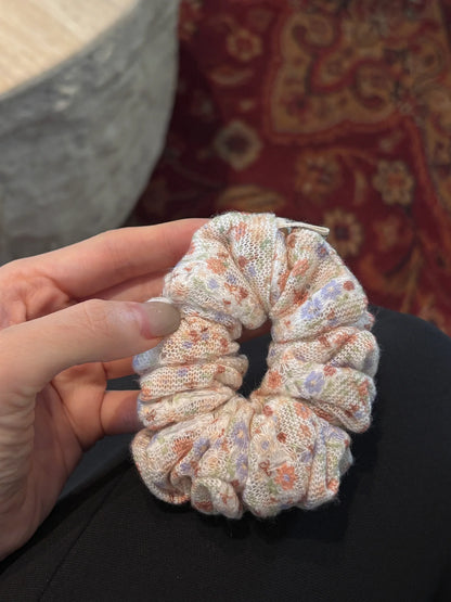 Cream Pastel Floral Scrunchie
