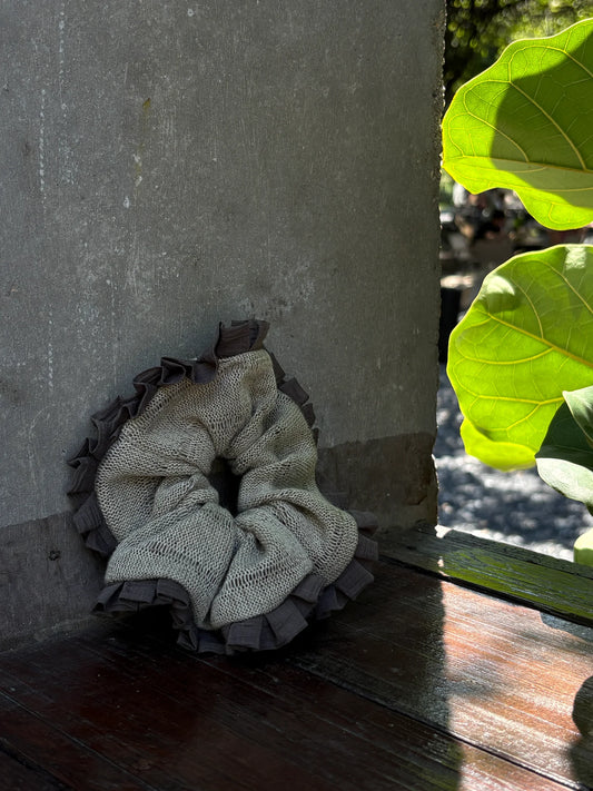 Sage Green and Charcoal Gray Scrunchie
