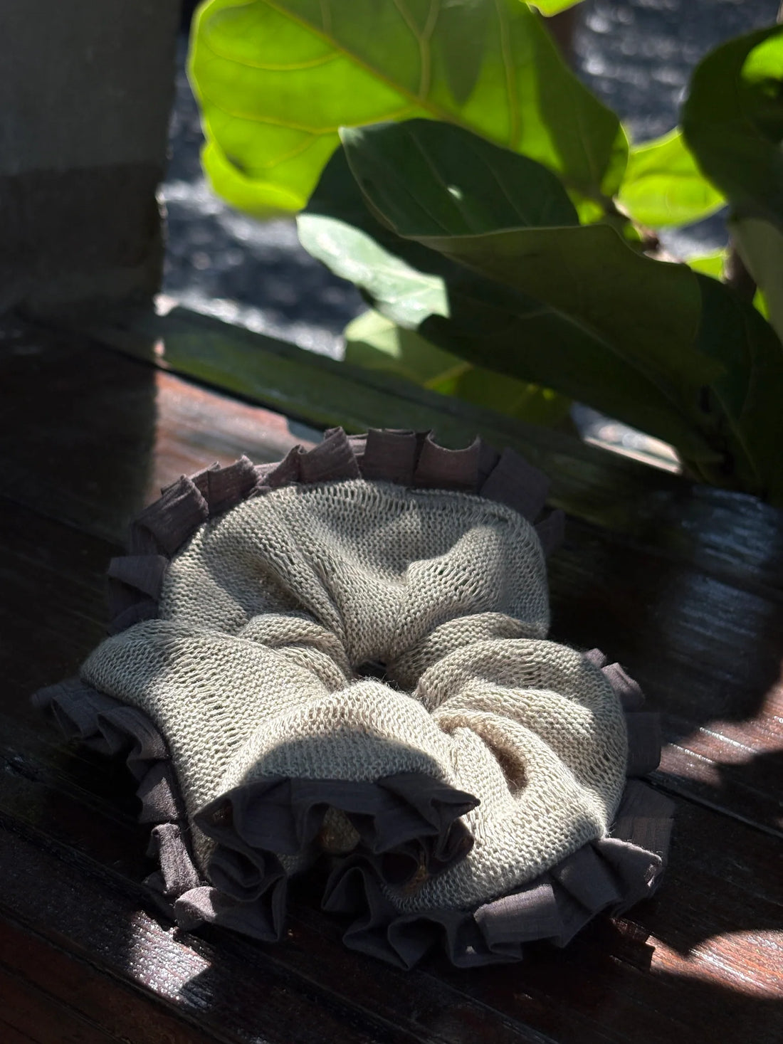 Sage Green and Charcoal Gray Scrunchie