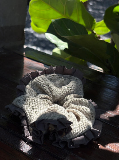 Sage Green and Charcoal Gray Scrunchie