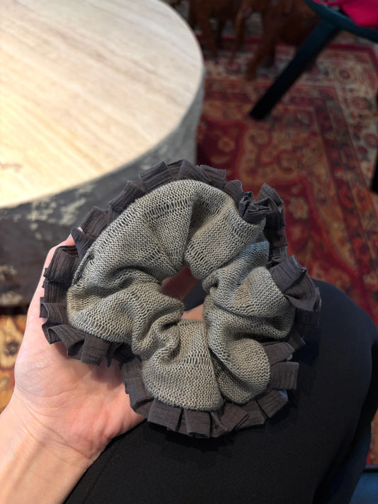 Sage Green and Charcoal Gray Scrunchie