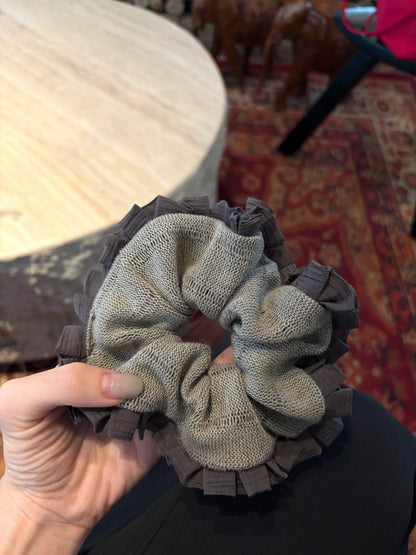 Sage Green and Charcoal Gray Scrunchie