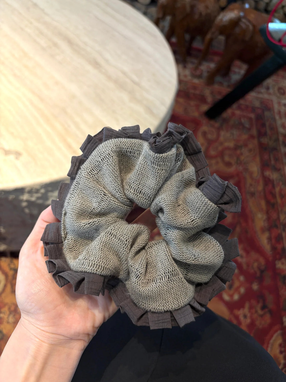Sage Green and Charcoal Gray Scrunchie