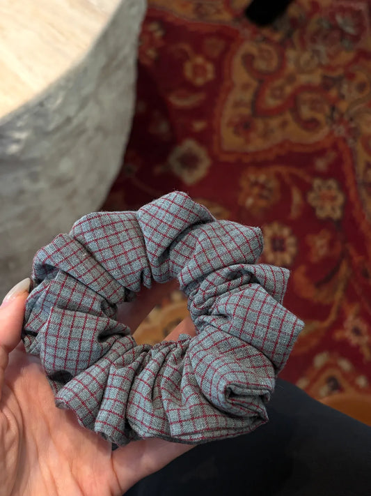 Classic Gray and Red Plaid Scrunchie