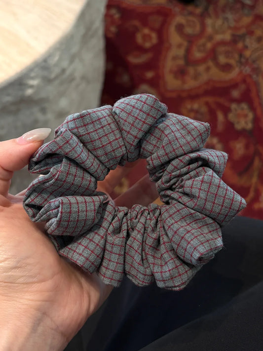 Classic Gray and Red Plaid Scrunchie
