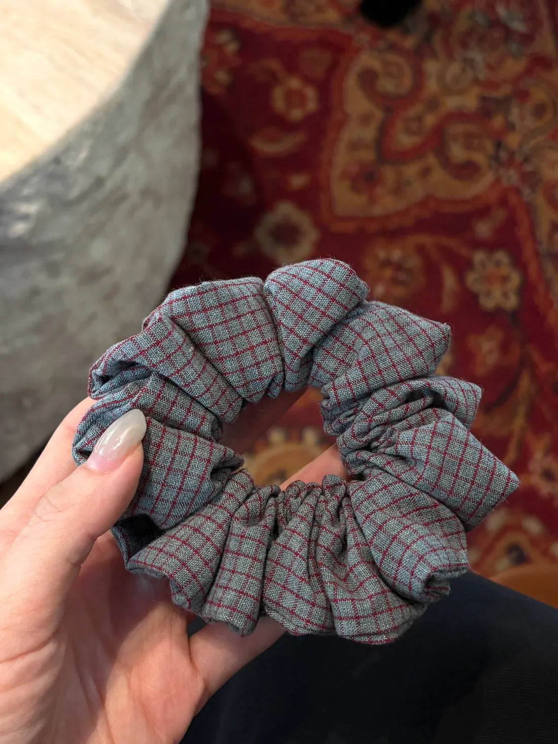 Classic Gray and Red Plaid Scrunchie