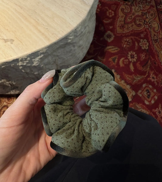 Olive Green Textured Scrunchie with Dark Trim