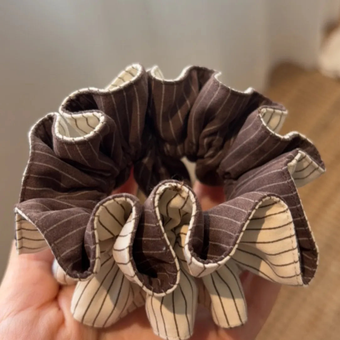 Brown and White Pinstripe Scrunchie