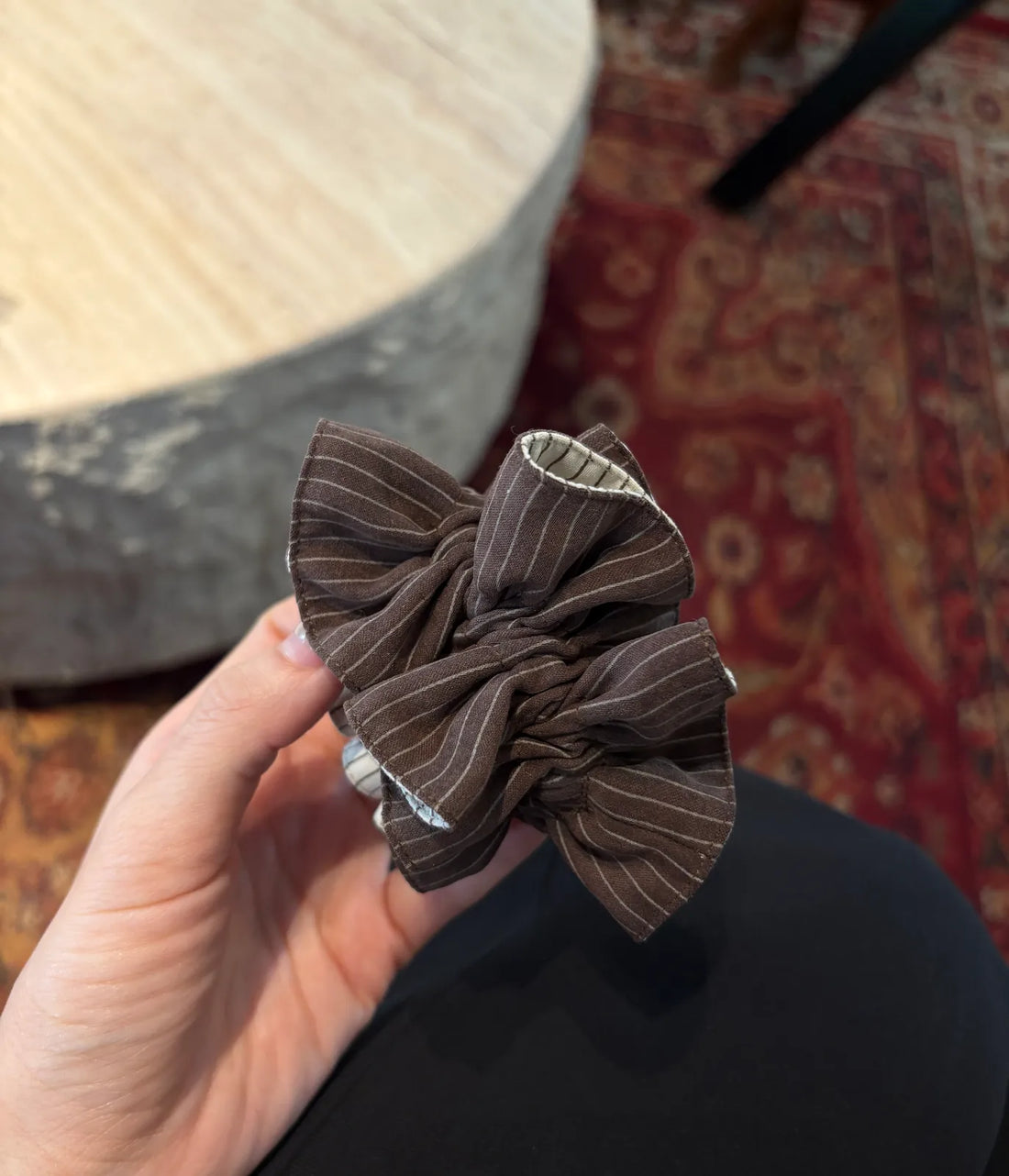 Brown and White Pinstripe Scrunchie